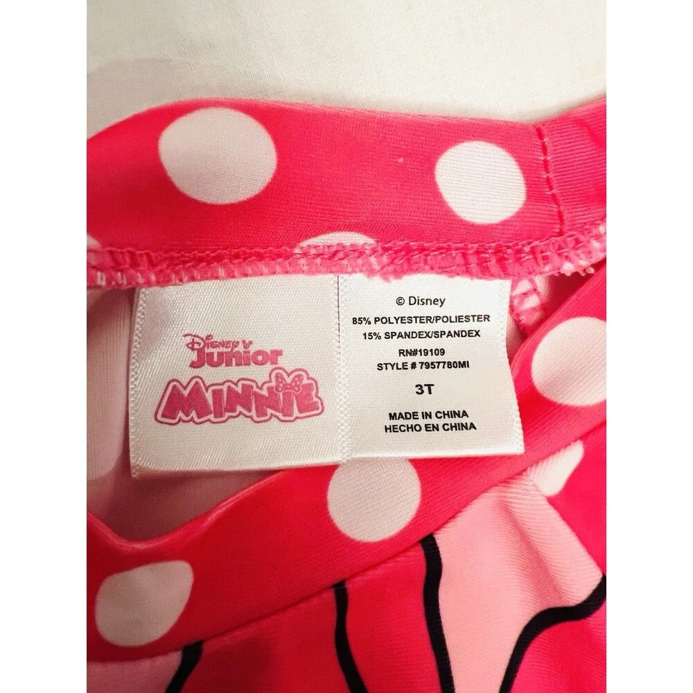 Disney Junior Minnie Mouse 3T Pink/Red/White Polka Dot Long Sleeve Rash Guard